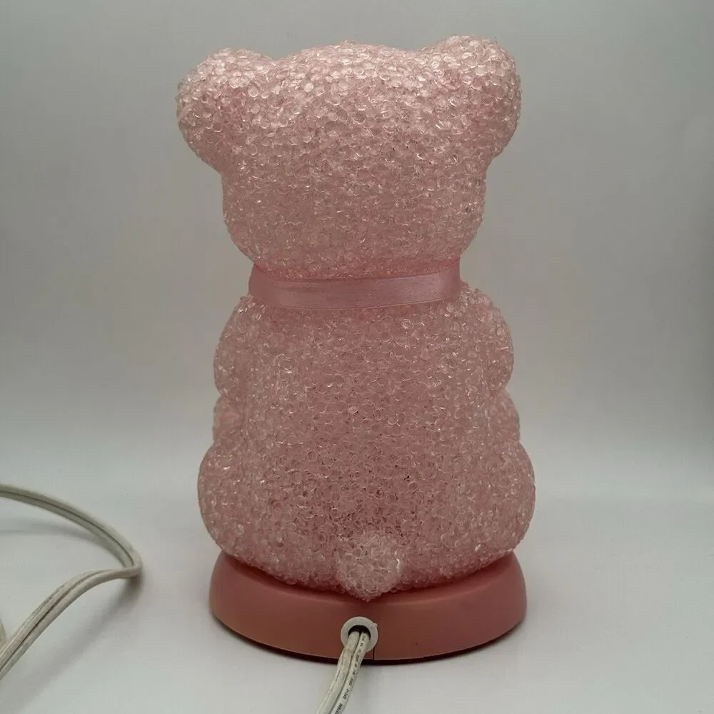 Vintage Y2K Melted Plastic Popcorn Pink Teddy Bear Lamp Night Light Coquette